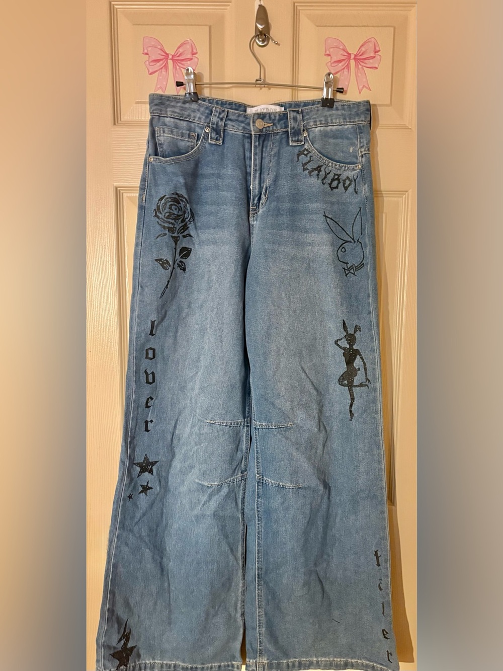 Playboy Wide Leg Jeans Women's Size 9 Graphic Print Streetwear Y2K Denim New